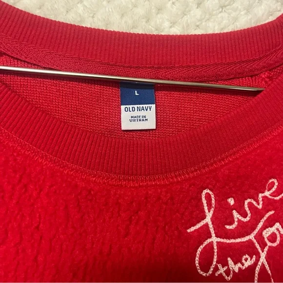 Old Navy Womens Vintage Sherpa Easy Sweatshirt Christmas Red Large Cozy NWT - Picture 2 of 8